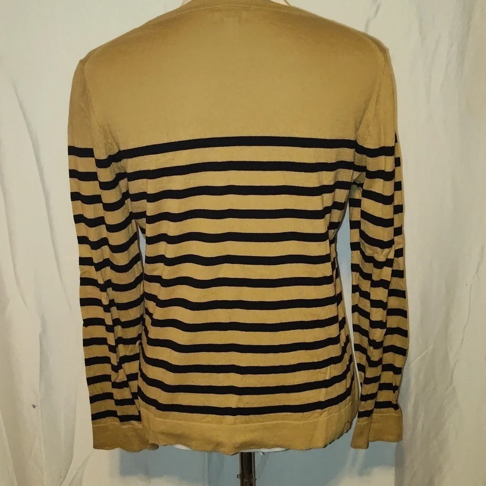 J. Crew Tan and Black Striped Long Sleeve Top 100% Cotton Size Medium